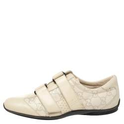 مملوكة مسبقًا Gucci Cream Guccissima Leather Velcro Sneakers Size 36