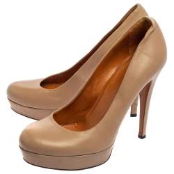 Gucci Beige Leather Round Toe Platform Pumps Size 35.5