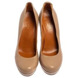 Gucci Beige Leather Round Toe Platform Pumps Size 35.5