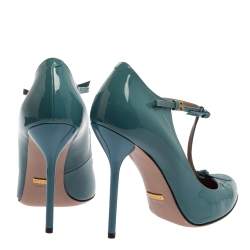 Pre Owned حذاء كعب عالى غوتشى سير حرف تى جلد لامع أزرق مقاس 37