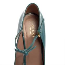 Pre Owned حذاء كعب عالى غوتشى سير حرف تى جلد لامع أزرق مقاس 37