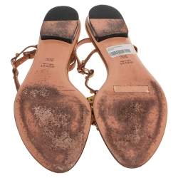 مملوكة مسبقًا صندل بإصبع غوتشي فلات مزخرف بامبو جلد بني مقاس 39