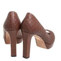 Pre Owned Gucci Brown Microguccissima Leather Peep Toe Platform Pumps Size 38.5