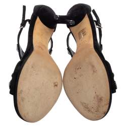 Pre Owned صندل غوتشي سير كاحل مزخرف كريستال سويدي أسود مقاس 39