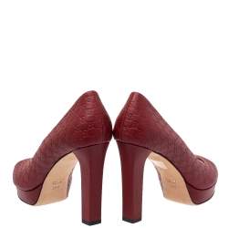 Gucci Red Microguccissima Leather Peep Toe Platform Pumps Size 39.5