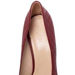 Gucci Red Microguccissima Leather Peep Toe Platform Pumps Size 39.5