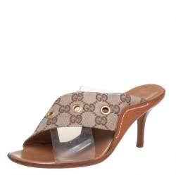 Gucci Vintage Beige/Brown GG Canvas And PVC Criss Cross Sandals Size 36.5