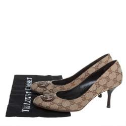 Pre Owned حذاء كعب عالي غوتشي مزين شعار الماركة جلد و كانفاس جي جي بيج