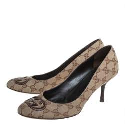 Pre Owned حذاء كعب عالي غوتشي مزين شعار الماركة جلد و كانفاس جي جي بيج