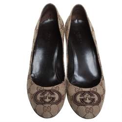 Pre Owned حذاء كعب عالي غوتشي مزين شعار الماركة جلد و كانفاس جي جي بيج