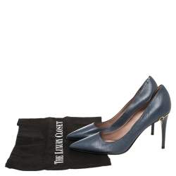 Pre Owned Gucci Blue Leather Adina Horsebit Pointed Toe Pumps Size 36