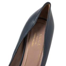 Pre Owned Gucci Blue Leather Adina Horsebit Pointed Toe Pumps Size 36