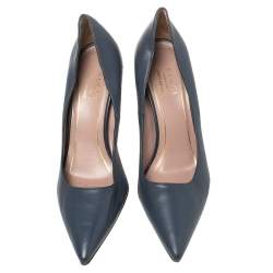 Pre Owned Gucci Blue Leather Adina Horsebit Pointed Toe Pumps Size 36