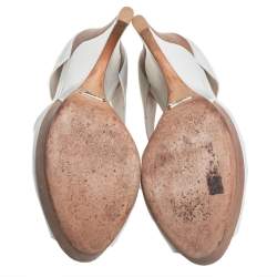 مملوكة مسبقًا Gucci White Leather Cut Out Peep Toe Platform Booties Size 39