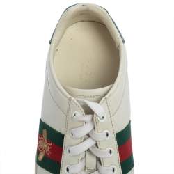 مملوكة مسبقًا Gucci White Leather And Canvas Ace Sneakers Size 38
