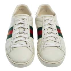 مملوكة مسبقًا Gucci White Leather And Canvas Ace Sneakers Size 38