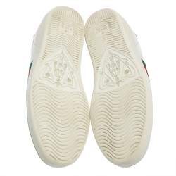 مملوكة مسبقًا Gucci White Leather And Canvas Ace Sneakers Size 38