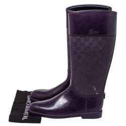 Pre Owned Gucci Purple GG Embossed Rubber Rain Boots Size 41