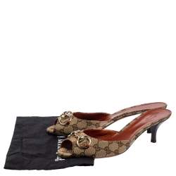 مملوكة مسبقًا Gucci Brown GG Canvas Horsebit Slide Sandals Size 41