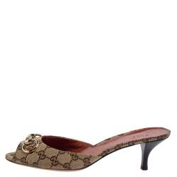 مملوكة مسبقًا Gucci Brown GG Canvas Horsebit Slide Sandals Size 41