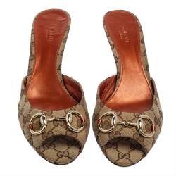 مملوكة مسبقًا Gucci Brown GG Canvas Horsebit Slide Sandals Size 41