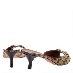 مملوكة مسبقًا Gucci Brown GG Canvas Horsebit Slide Sandals Size 41