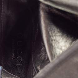 Pre Owned Gucci Black Leather Buckle Detail Square Toe Mid Calf Boots Size 37