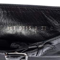 Pre Owned Gucci Black Leather Buckle Detail Square Toe Mid Calf Boots Size 37