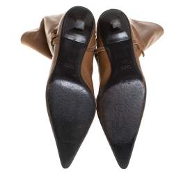 Pre Owned Gucci Brown Leather Mid Calf Signature Horsebit Boots Size 36