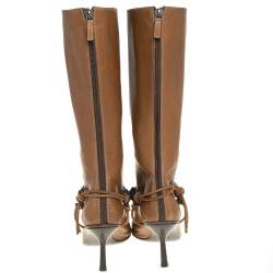 Pre Owned Gucci Brown Leather Mid Calf Signature Horsebit Boots Size 36