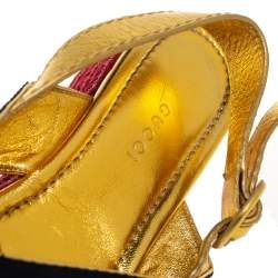 Pre Owned Gucci Multicolor Leather And Canvas Web Line And Pear Studded Wedge Sandals Size 38