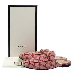 مملوكة مسبقًا Gucci White/Red GG Canvas Princetown Flat Mules Size 39.5