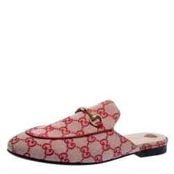 مملوكة مسبقًا Gucci White/Red GG Canvas Princetown Flat Mules Size 39.5