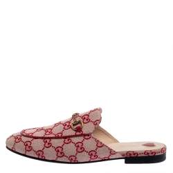مملوكة مسبقًا Gucci White/Red GG Canvas Princetown Flat Mules Size 39.5