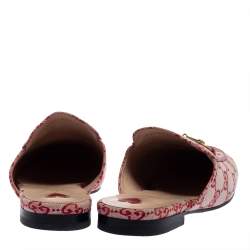 مملوكة مسبقًا Gucci White/Red GG Canvas Princetown Flat Mules Size 39.5