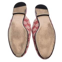 مملوكة مسبقًا Gucci White/Red GG Canvas Princetown Flat Mules Size 39.5