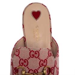 مملوكة مسبقًا Gucci White/Red GG Canvas Princetown Flat Mules Size 39.5