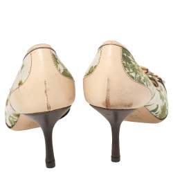 مملوكة مسبقًا حذاء كعب عالي غوتشي هورسبيت بامبو كانفاس وجلد أبيض مورد مقاس 41