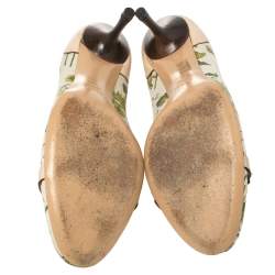 مملوكة مسبقًا حذاء كعب عالي غوتشي هورسبيت بامبو كانفاس وجلد أبيض مورد مقاس 41