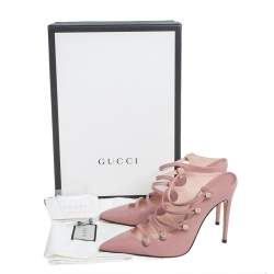 مملوكة مسبقًا Gucci Pink Leather Aneta Strappy Pointed Toe Mules Size 35