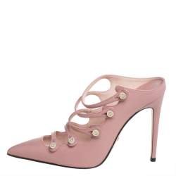 مملوكة مسبقًا Gucci Pink Leather Aneta Strappy Pointed Toe Mules Size 35