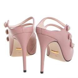 مملوكة مسبقًا Gucci Pink Leather Aneta Strappy Pointed Toe Mules Size 35