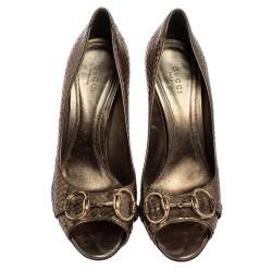 مملوكة مسبقًا حذاء كعب عالي غوتشي جلد ثعبان بني هورسبيت مقاس 38.5