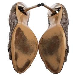 مملوكة مسبقًا حذاء كعب عالي غوتشي جلد ثعبان بني هورسبيت مقاس 38.5