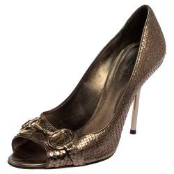 مملوكة مسبقًا حذاء كعب عالي غوتشي جلد ثعبان بني هورسبيت مقاس 38.5