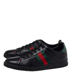 مملوكة مسبقًا Gucci Black Leather Web Ace Low Top Sneaker Size  39