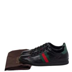 مملوكة مسبقًا Gucci Black Leather Web Ace Low Top Sneaker Size  39