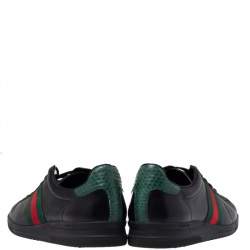 مملوكة مسبقًا Gucci Black Leather Web Ace Low Top Sneaker Size  39