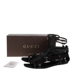 مملوكة مسبقًا صندل غوتشي قفصي جلد وسويدي أسود مقاس 39