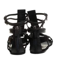 مملوكة مسبقًا صندل غوتشي قفصي جلد وسويدي أسود مقاس 39